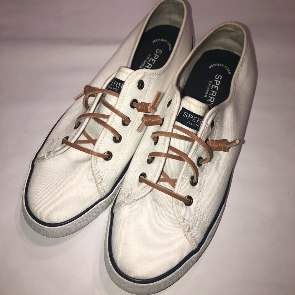 White Sperry slip on sneakers